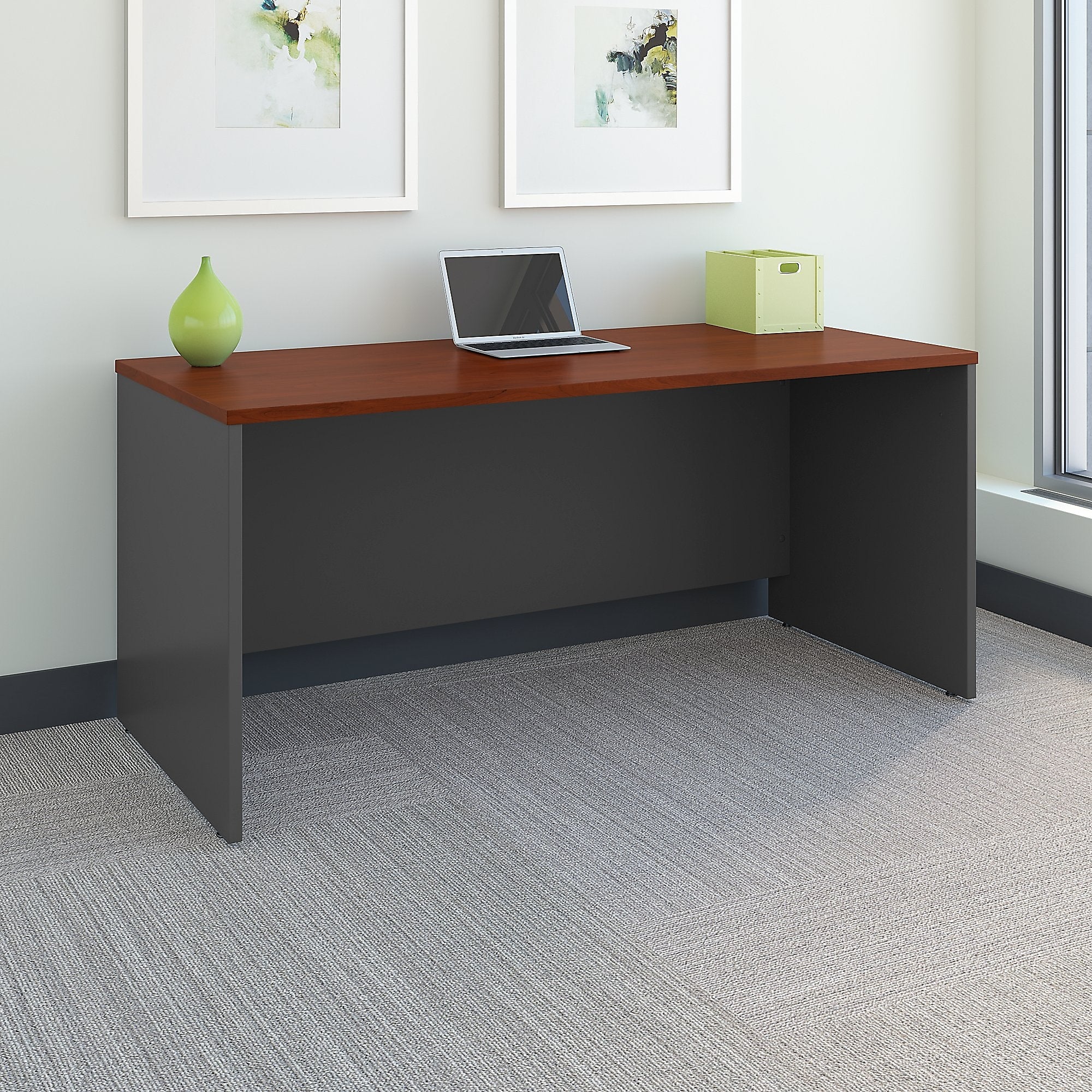Bush Business Furniture Westfield 66W x 30D Office Desk, Hansen Cherry/Graphite Gray (WC24442A)