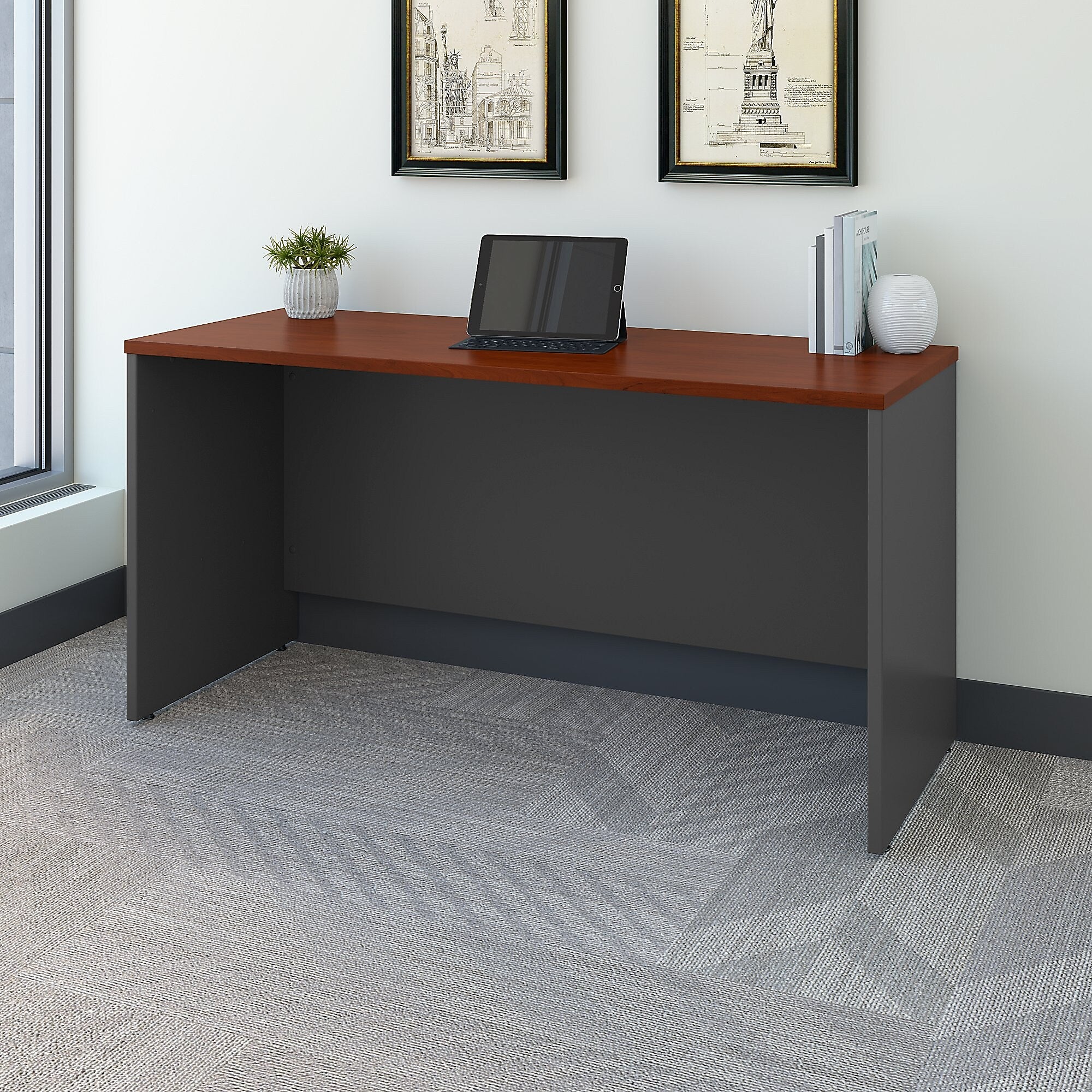 Bush Business Furniture Westfield 60"W Credenza Desk, Hansen Cherry/Graphite Gray (WC24461)