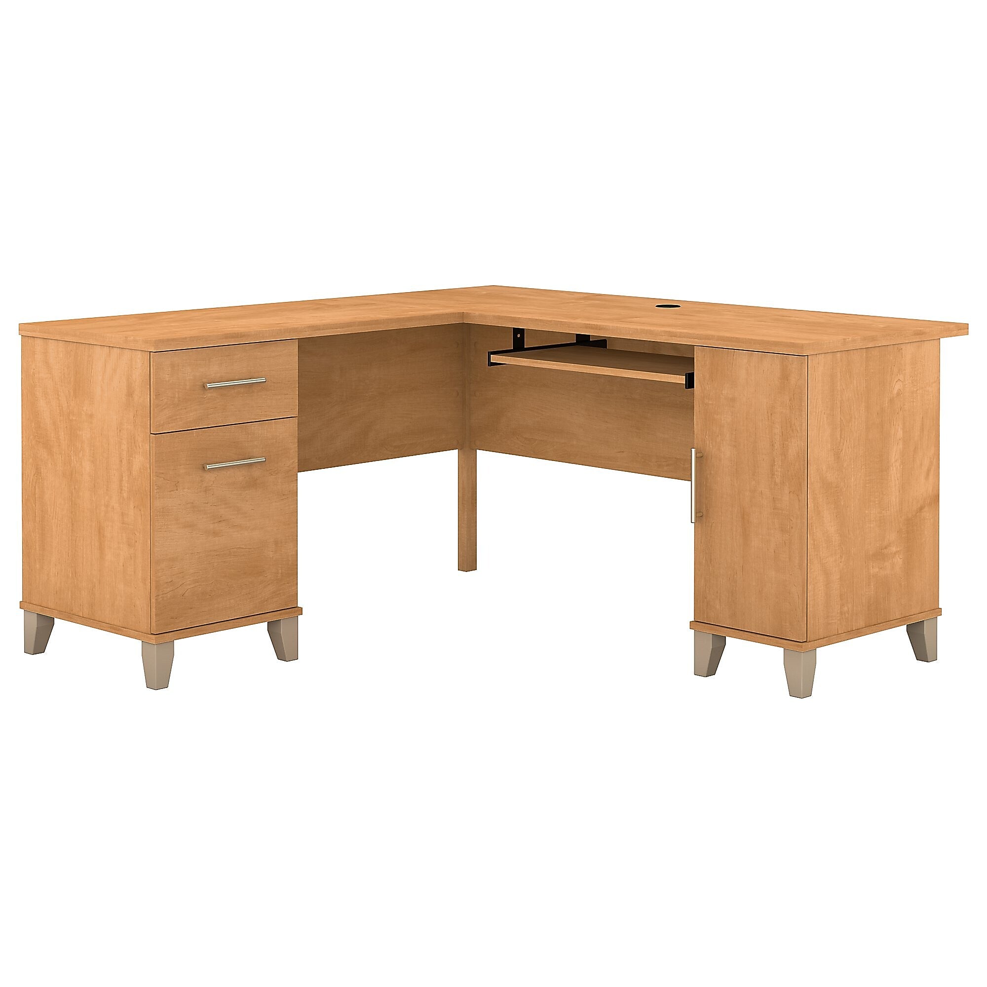 Bush Furniture Somerset 60"W L Shaped Desk with Storage, Maple Cross (WC81430K)