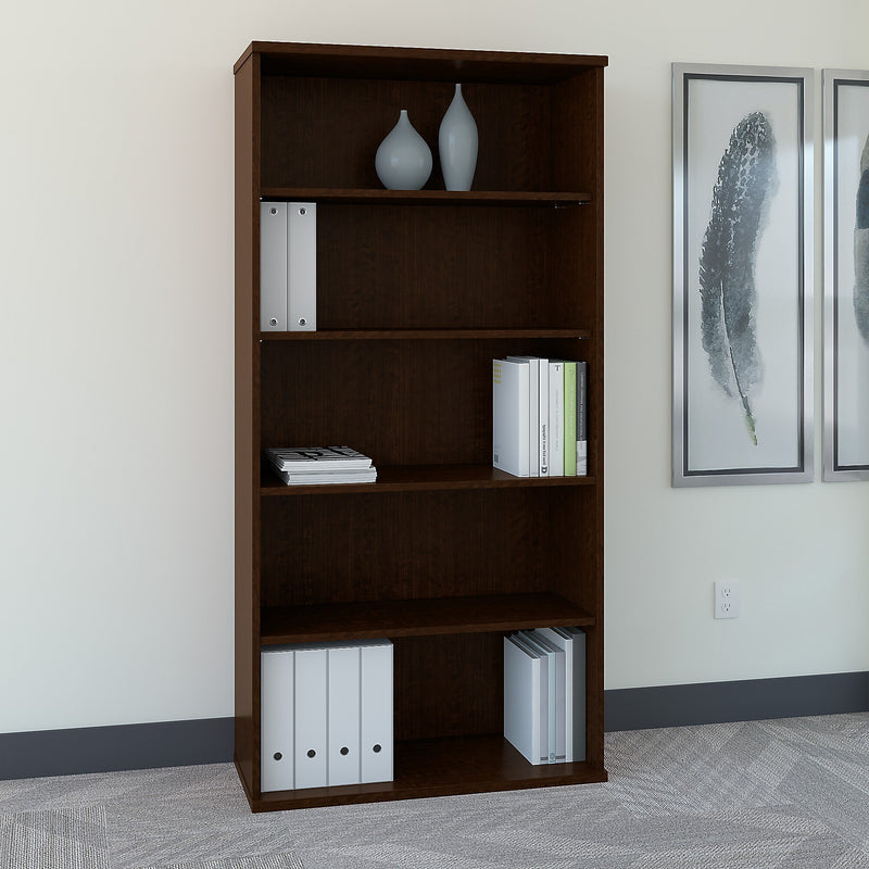 Bush Business Furniture Westfield 73" 5-Shelf Bookcase with Adjustable Shelves, Mocha Cherry Laminated Wood (WC12914)