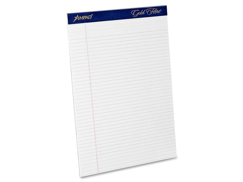 Ampad Gold Fibre Notepads, 8.5" x 11.75", Narrow Ruled, White, 50 Sheets/Pad, 12 Pads/Pack (TOP 20-072)