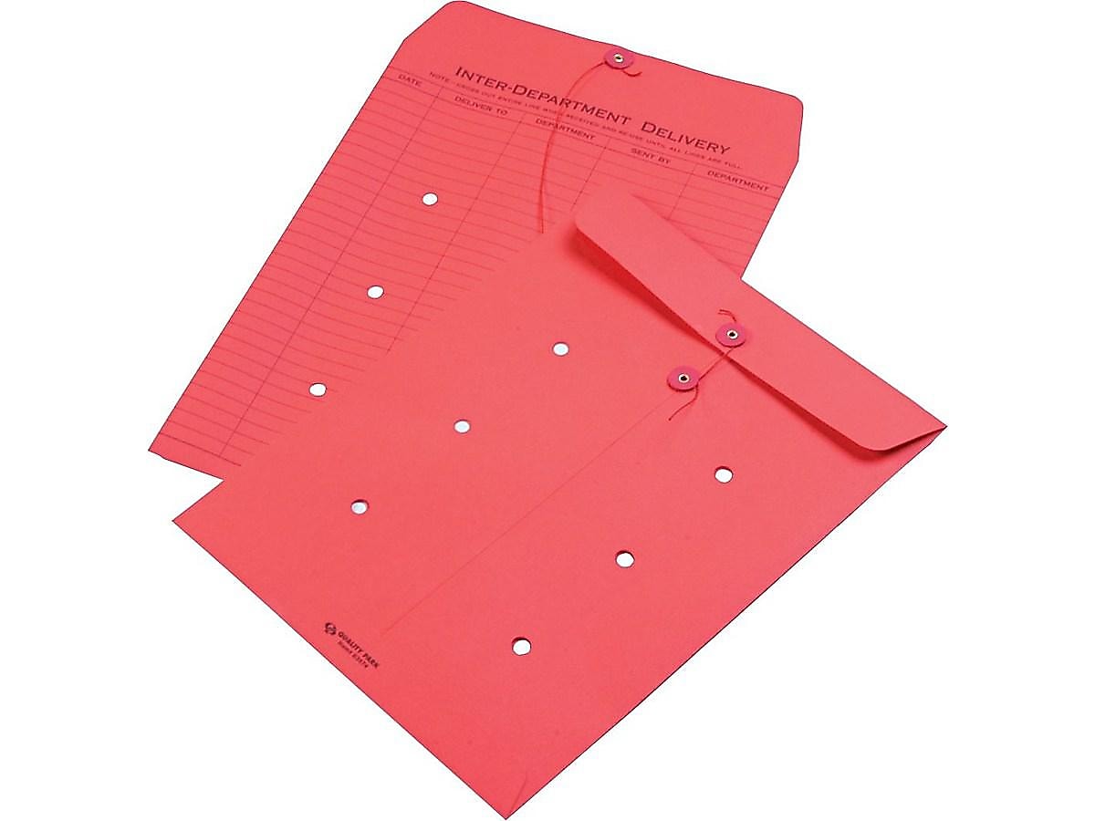 Quality Park Button & String Inter-Departmental Envelope 10" x 13", Red, 100/Box (QUA63574)