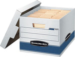 Bankers Box Stor/File Medium-Duty FastFold File Storage Boxes, Lift-Off Lid, Letter/Legal Size, White/Blue, 4/Carton (0078907)