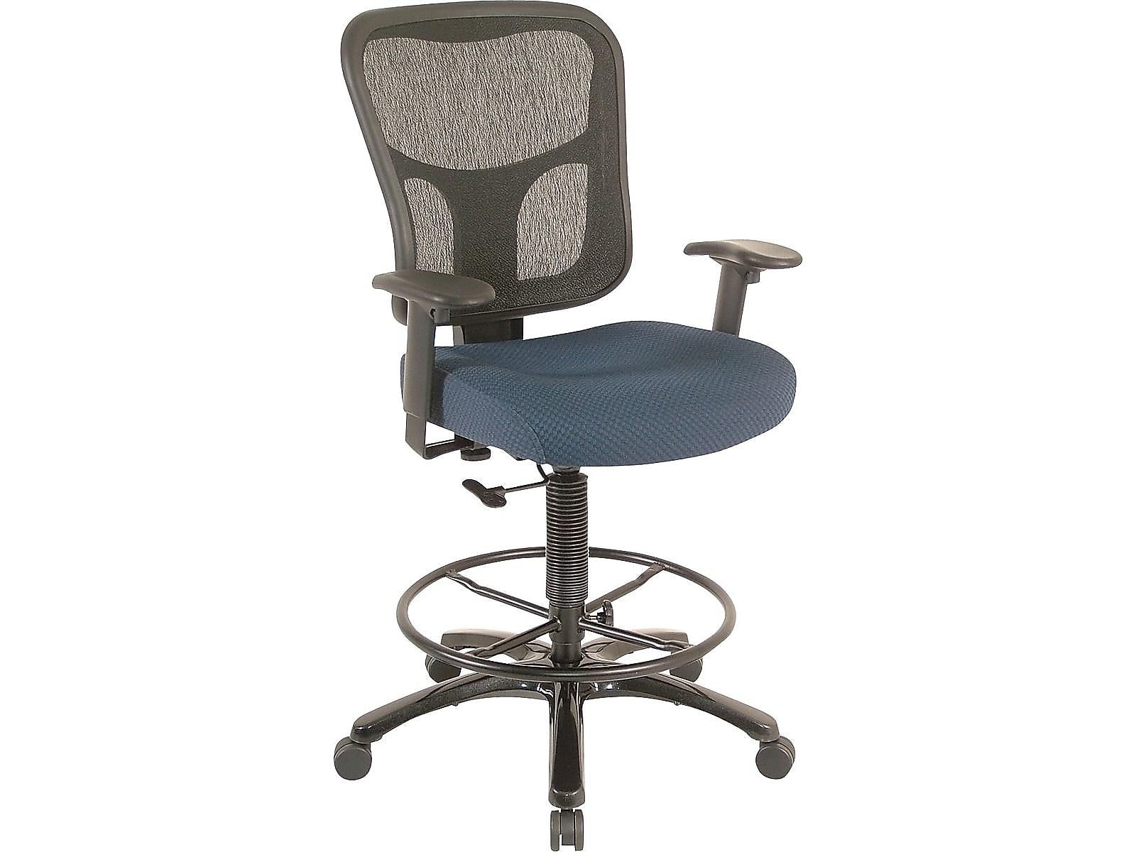 Tempur-Pedic Fabric Drafting Stool with Backrest and Footrest with Lumbar Support, Navy (TP8200-NAVY)