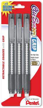 Pentel Clic  Erasers, Lead Pencil Eraser, Retractable, 3/Pk, Assorted