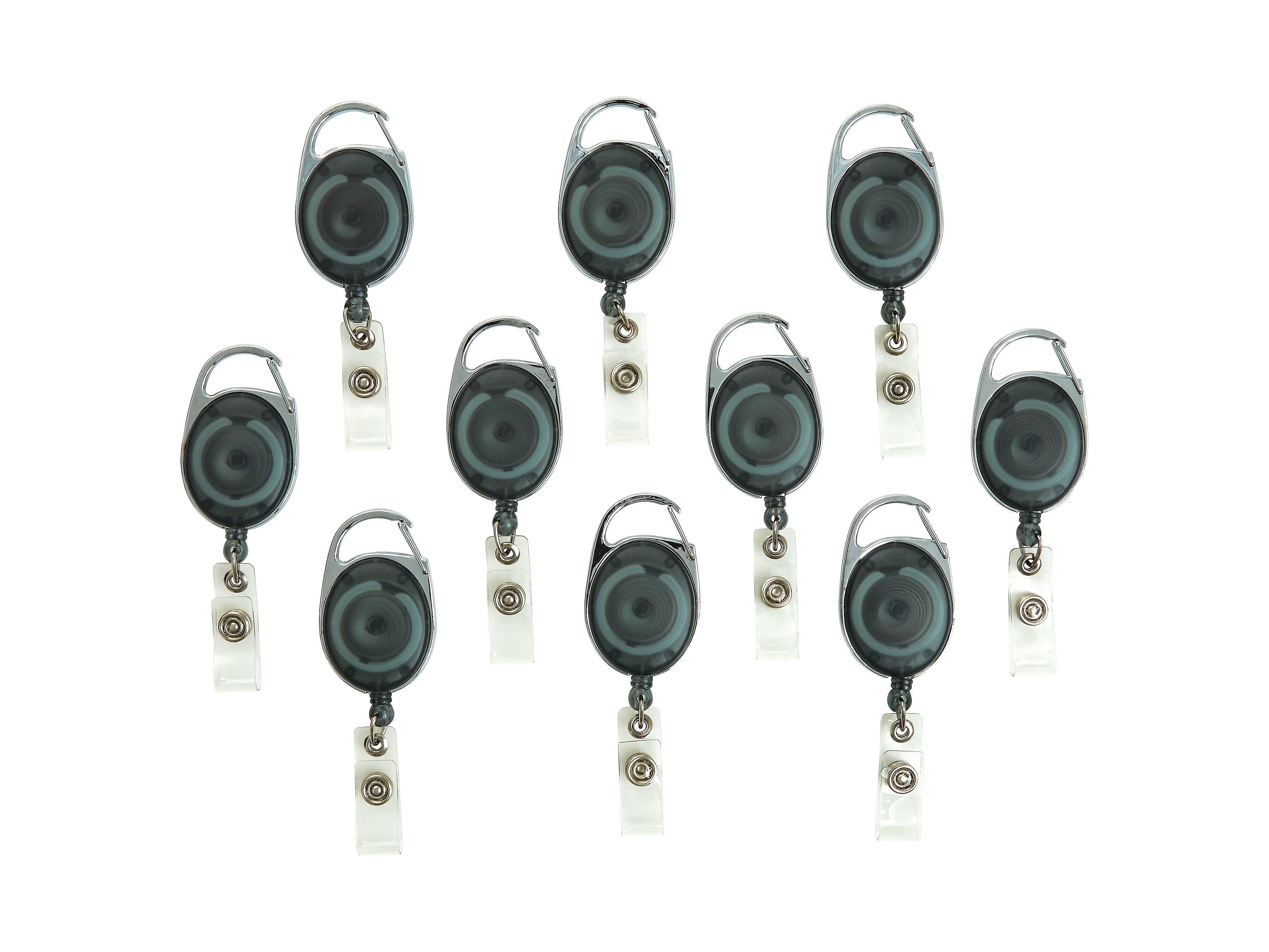 Staples Metal Carabiner Badge Reels, 30" Retractable Cord Length, Metal, Smoke, 10/Pack (41792-CC)