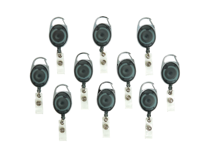 Staples Metal Carabiner Badge Reels, 30" Retractable Cord Length, Metal, Smoke, 10/Pack (41792-CC)