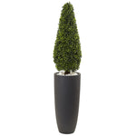 Nearly Natural 50” Boxwood Topiary with Gray Cylindrical Planter UV Resistant -Indoor/Outdoor (5961)