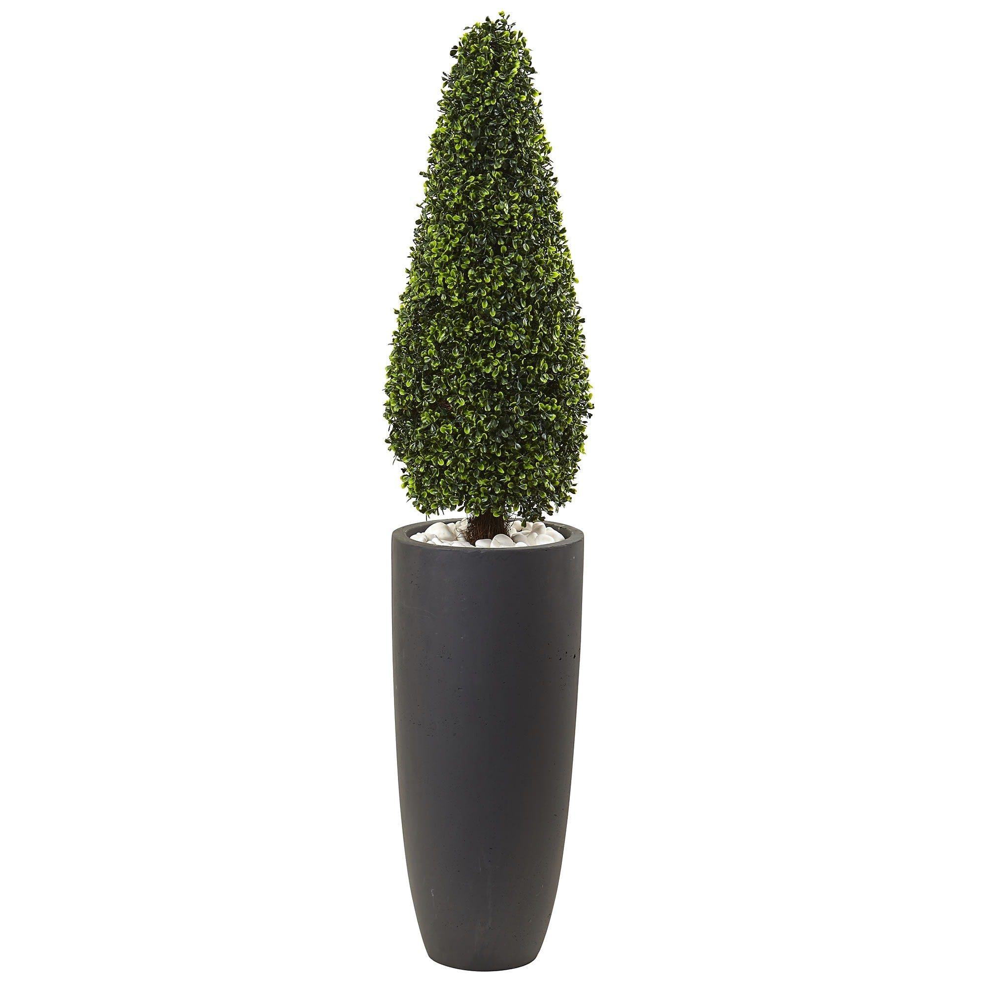 Nearly Natural 50” Boxwood Topiary with Gray Cylindrical Planter UV Resistant -Indoor/Outdoor (5961)