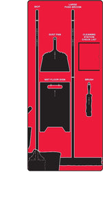 Accuform Clean and Mop Store-Board™, Black Shadows on Red Background, Aluma-Lite (PSB709RDBK)