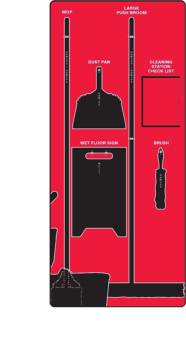 Accuform Clean and Mop Store-Board™, Black Shadows on Red Background, Aluma-Lite (PSB709RDBK)