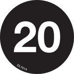 Decker Tape Products "20" Identification and Color Coding Labels, 2" Dia, Black, 500/Roll (DL7014C)