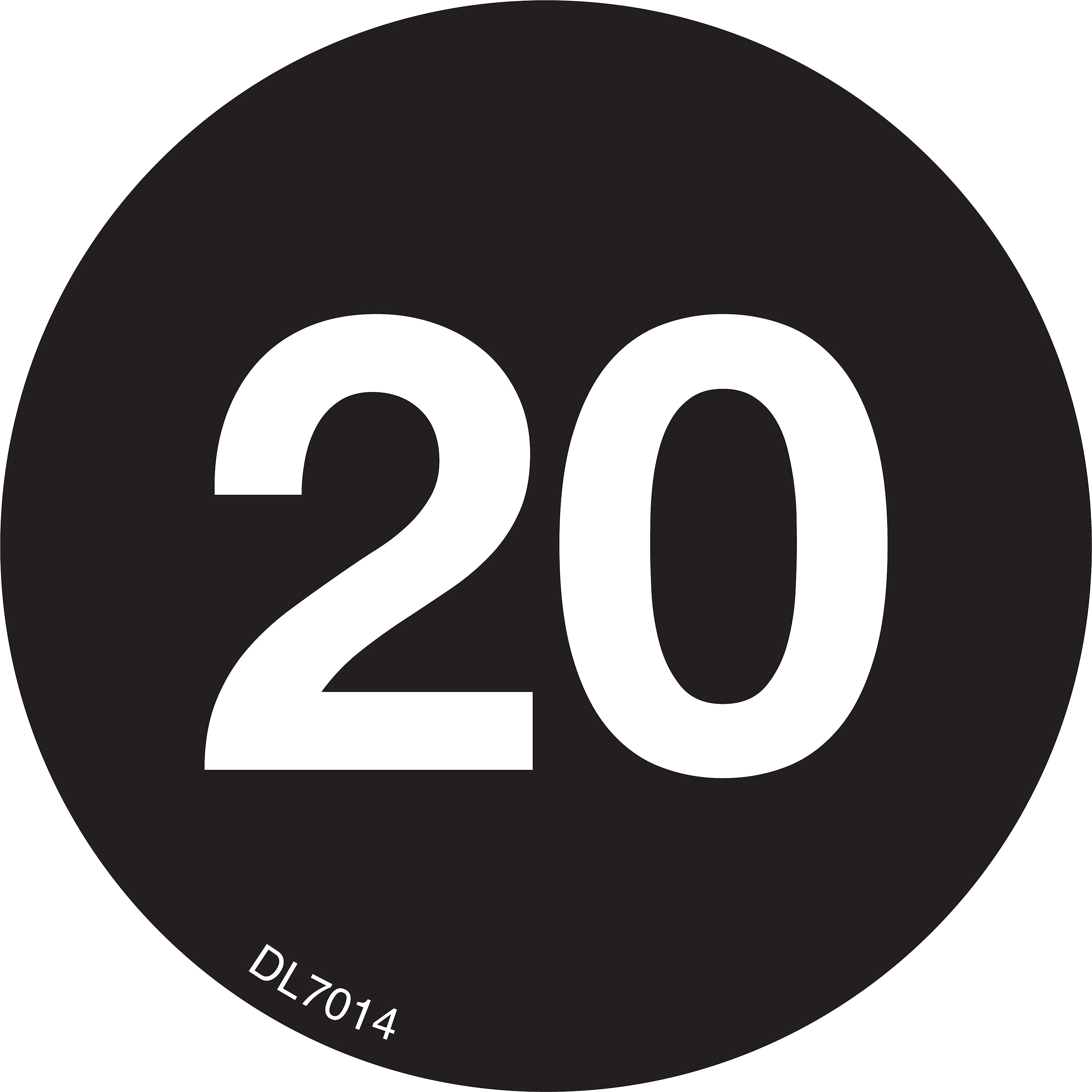 Decker Tape Products "20" Identification and Color Coding Labels, 2" Dia, Black, 500/Roll (DL7014C)