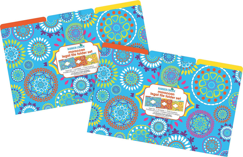 Barker Creek Moroccan File Folder, 1/3-Cut Tab, Legal Size, Multicolor, 18/Set (BC3906)