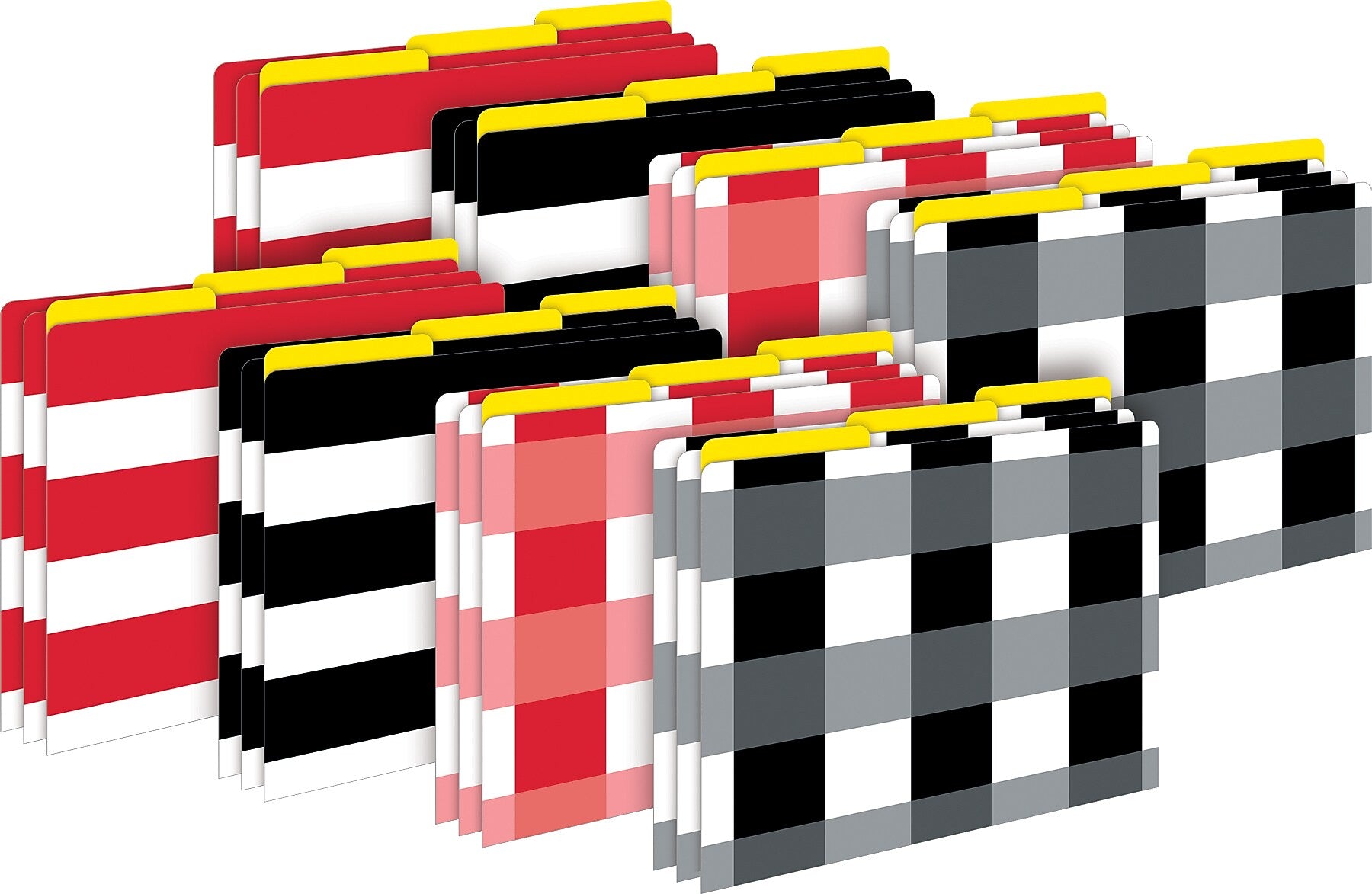 Barker Creek Buffalo Plaid & Wide Stripes File Folder, 1/3-Cut Tab, Letter Size, Multicolor, 24/Set (BC3962)