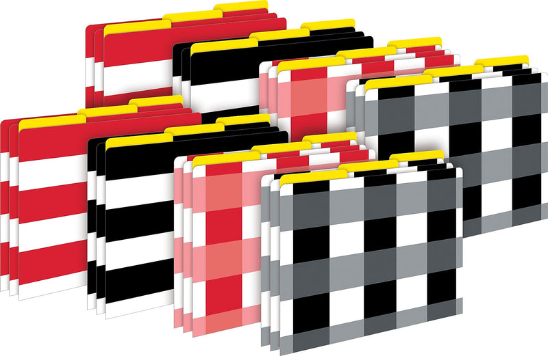 Barker Creek Buffalo Plaid & Wide Stripes File Folder, 1/3-Cut Tab, Letter Size, Multicolor, 24/Set (BC3962)
