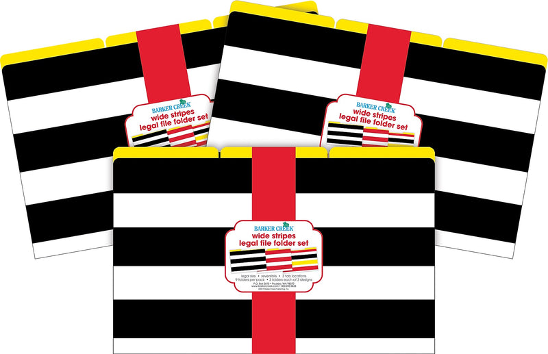 Barker Creek Buffalo Plaid & Wide Stripes File Folder, 1/3-Cut Tab, Legal Size, Multicolor, 27/Set (BC3902)