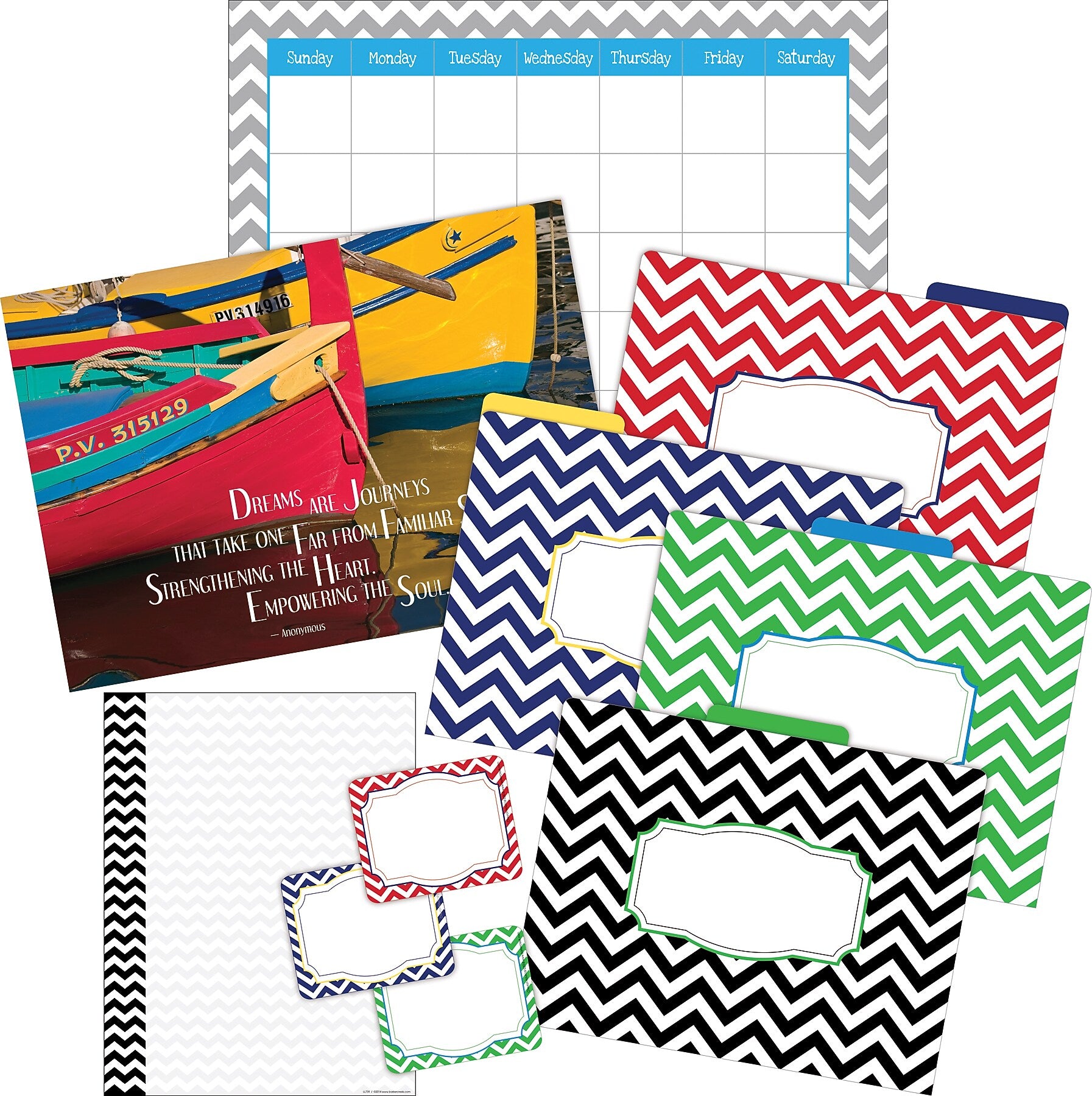 Barker Creek Nautical Chevron File Folder Office Set, Assorted, 109/Set (BC6004)