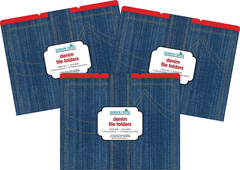 Barker Creek Denim File Folder, 1/3-Cut Tab, Letter Size, Multicolor, 36/Set (BC3915)
