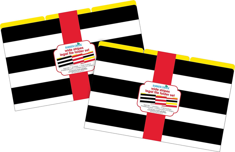 Barker Creek Buffalo Plaid & Wide Stripes File Folder, 1/3-Cut Tab, Legal Size, Multicolor, 18/Set (BC3908)