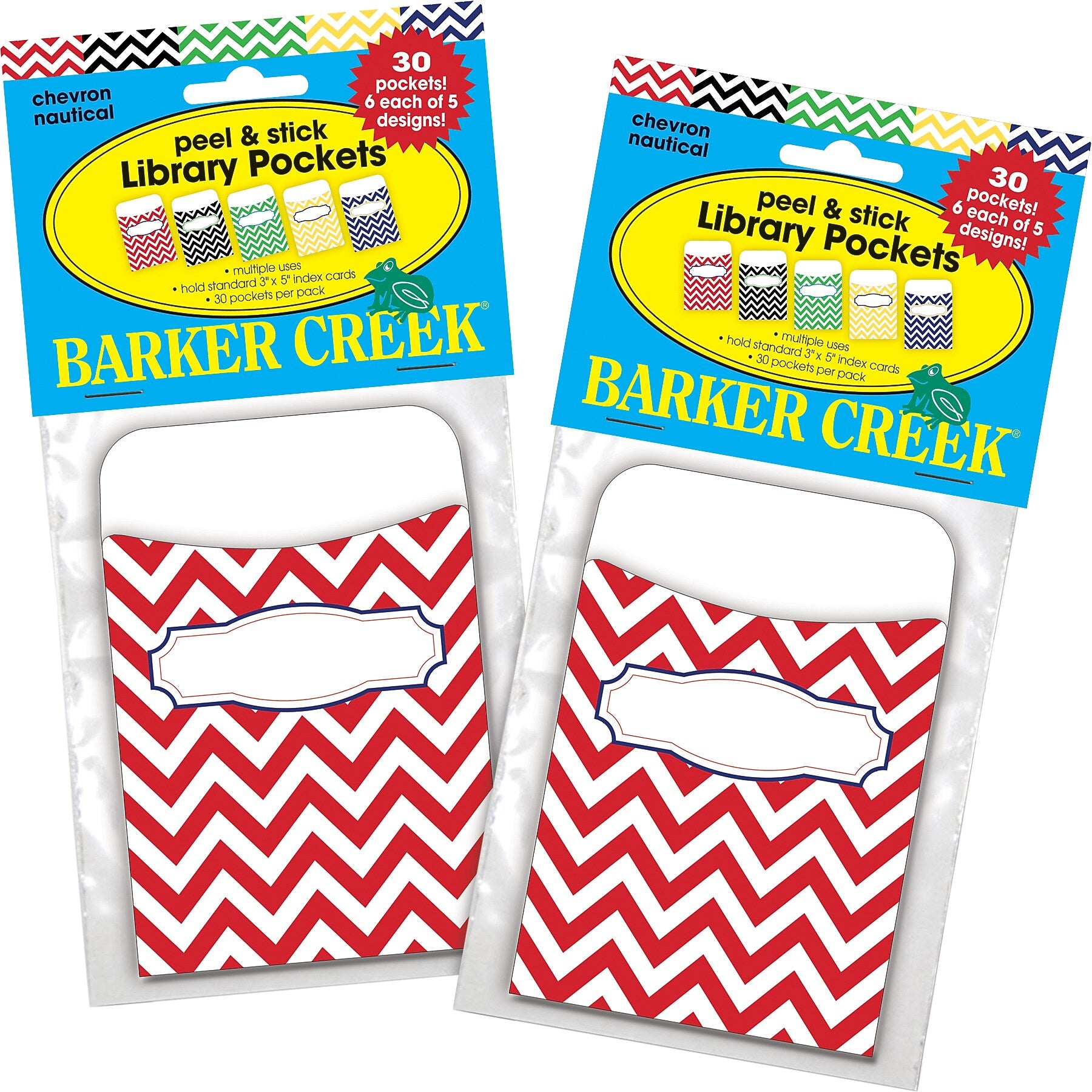Barker Creek Chevron Peel & Stick Library Pockets, 5.125" x 3.5", 60/Set (BC3837)