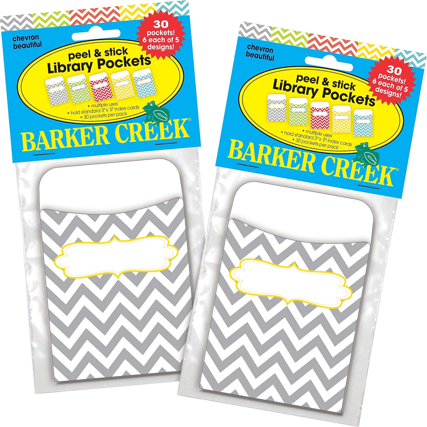 Barker Creek Chevron Peel & Stick Library Pockets, 5.125" x 3.5", 60/Set (BC3836)