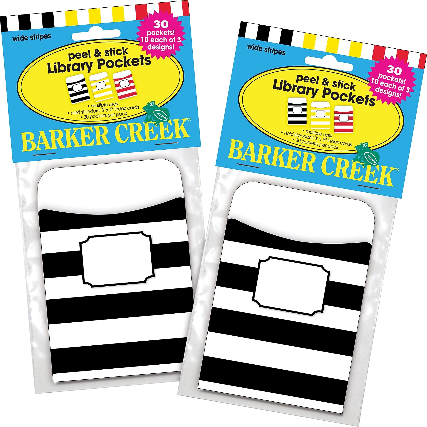Barker Creek Buffalo Plaid & Wide Stripes Peel & Stick Library Pockets, 5.125" x 3.5", 60/Set (BC3848)