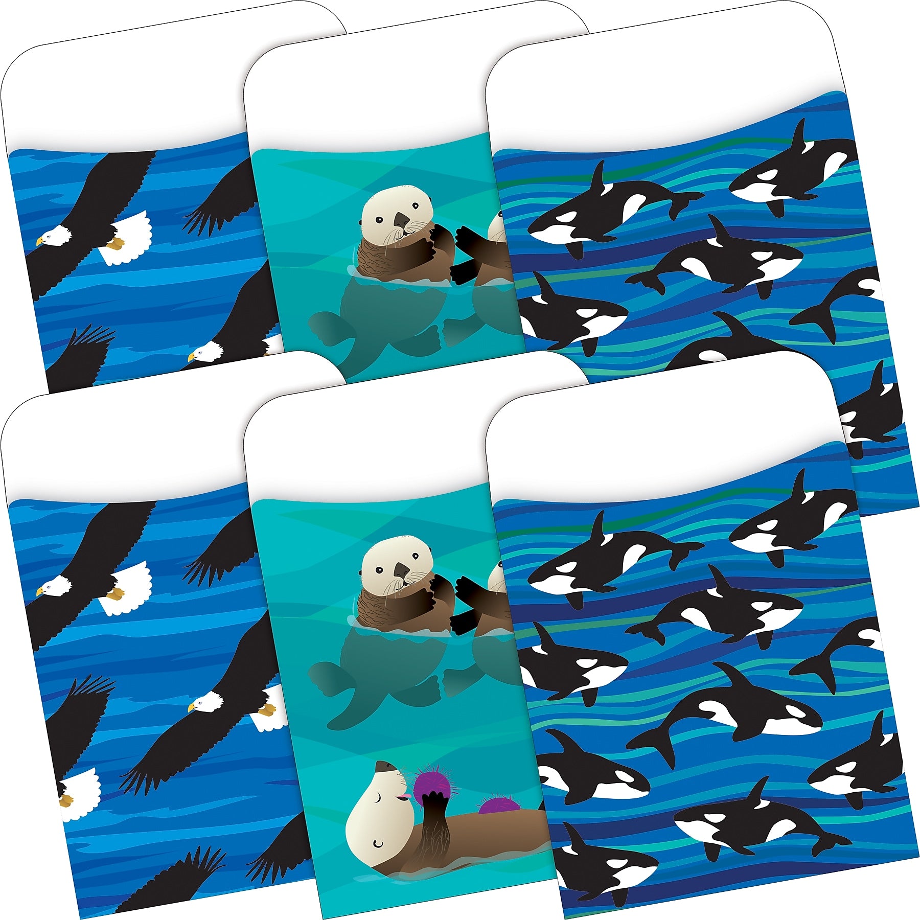 Barker Creek Sea & Sky Peel & Stick Library Pockets, 5.125" x 3.5", 60/Set (BC3898)