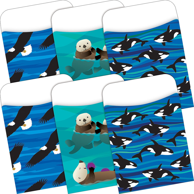 Barker Creek Sea & Sky Peel & Stick Library Pockets, 5.125" x 3.5", 60/Set (BC3898)