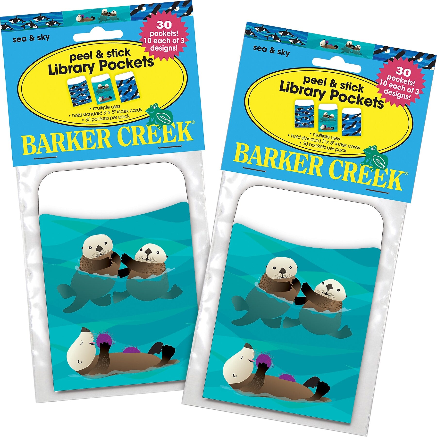 Barker Creek Sea & Sky Peel & Stick Library Pockets, 5.125" x 3.5", 60/Set (BC3898)
