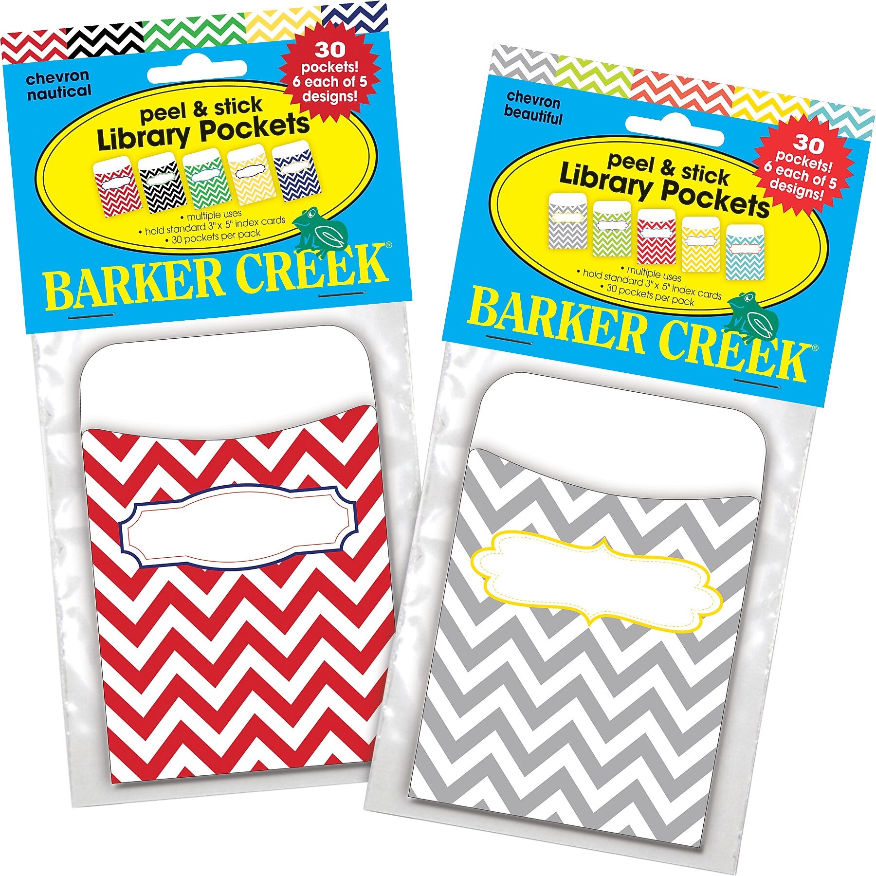 Barker Creek Chevron Peel & Stick Library Pockets, 5.125" x 3.5", 60/Set (BC3852)
