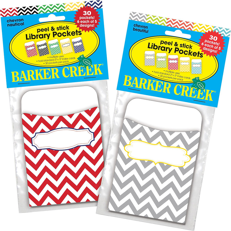 Barker Creek Chevron Peel & Stick Library Pockets, 5.125" x 3.5", 60/Set (BC3852)
