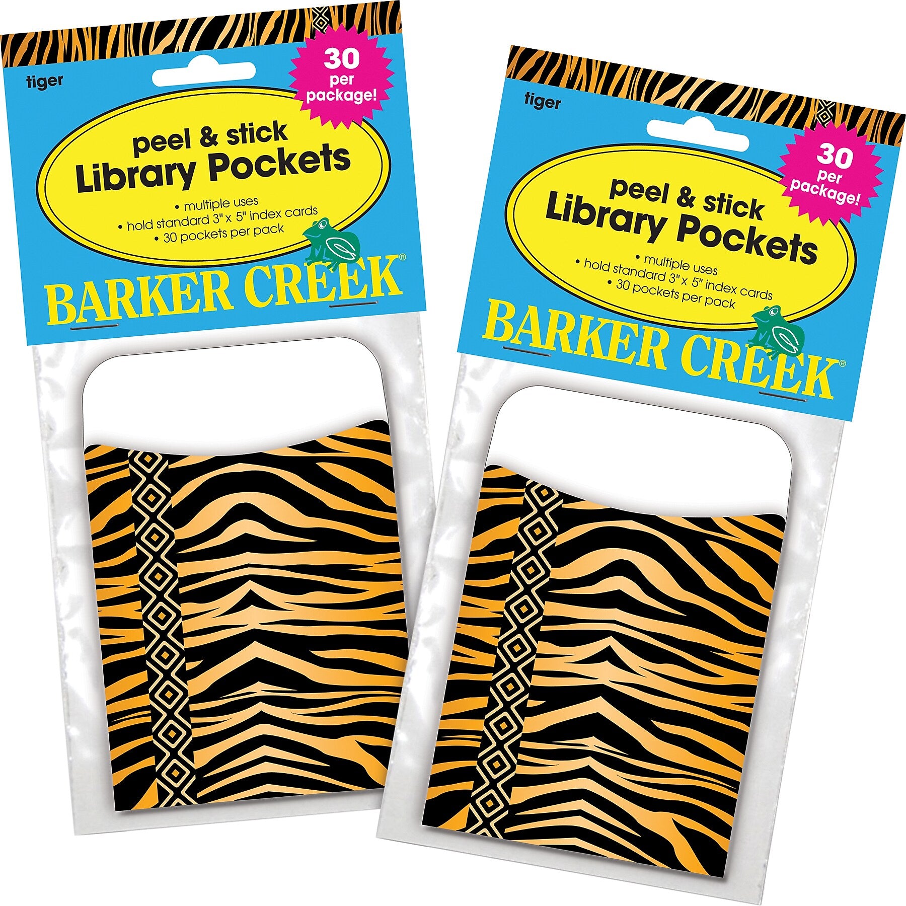 Barker Creek Tiger Library Library Pockets, 5.125" x 3.5", 60/Set (BC3826)