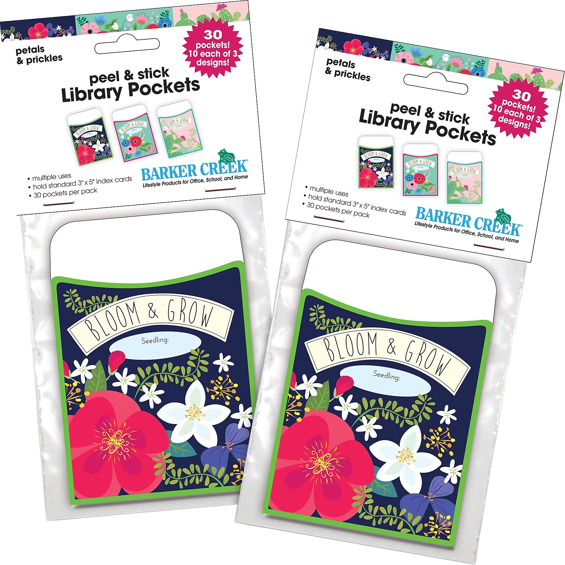 Barker Creek Petals & Prickles Peel & Stick Library Pockets, 5.125" x 3.5", 60/Set (BC3900)