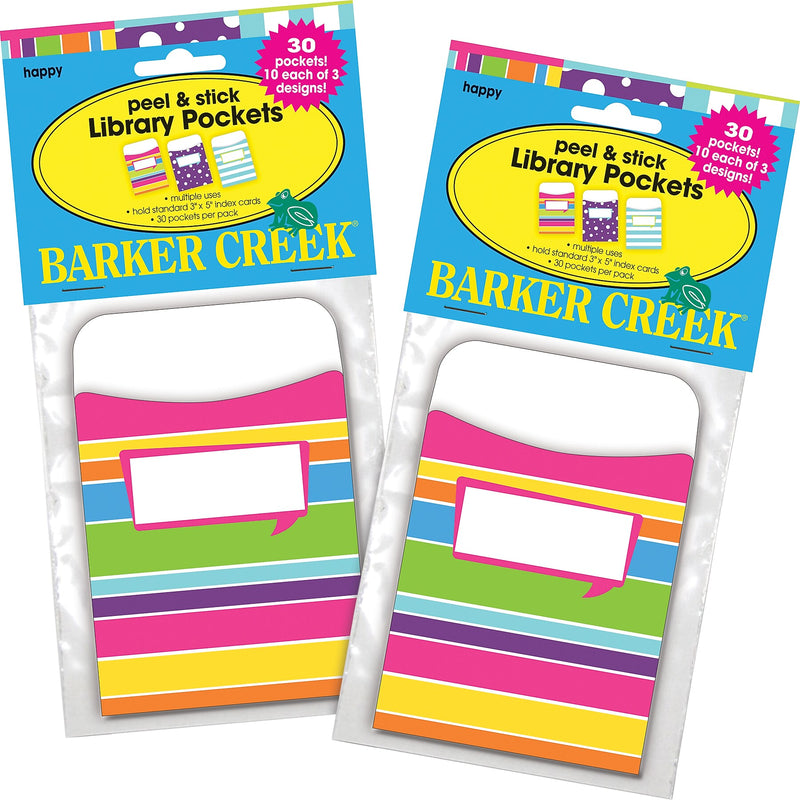 Barker Creek Happy Peel & Stick Library Pockets, 5.125" x 3.5", 60/Set (BC3839)