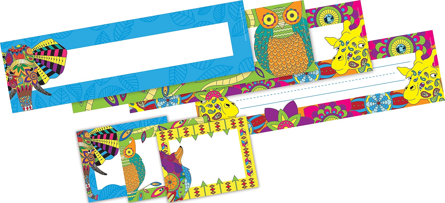 Barker Creek Self-adhesive Bohemian Animals School Name Tags, 12" x 3.5", 81/Set (BC3993)