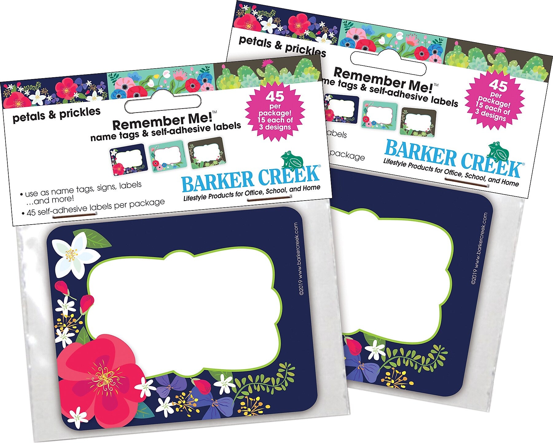 Barker Creek Self-adhesive Petals & Prickles School Name Tags, 2.75" x 3.5", 90/Set (BC3821)
