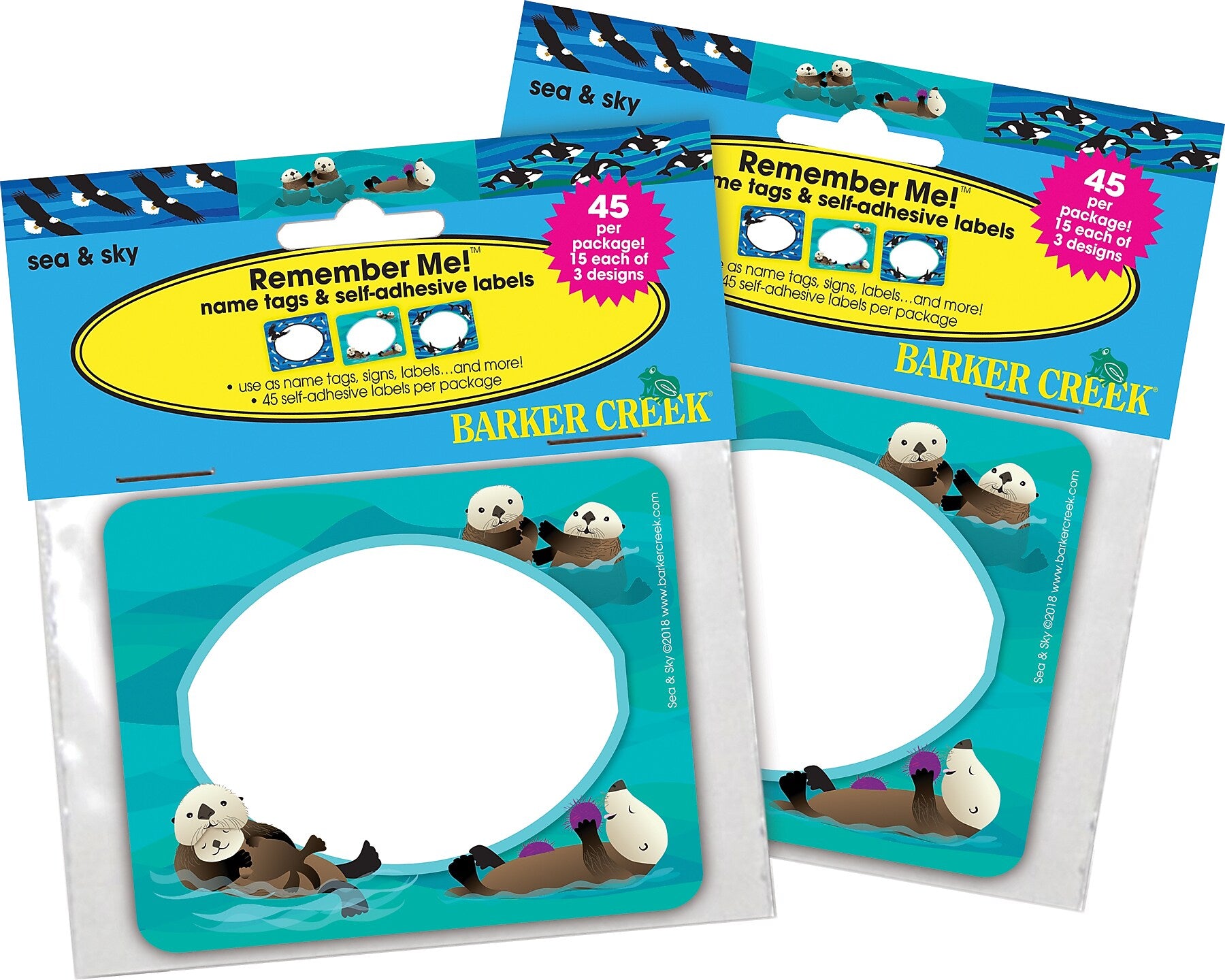 Barker Creek Self-adhesive Sea & Sky School Name Tags, 2.75" x 3.5", 90/Set (BC3819)