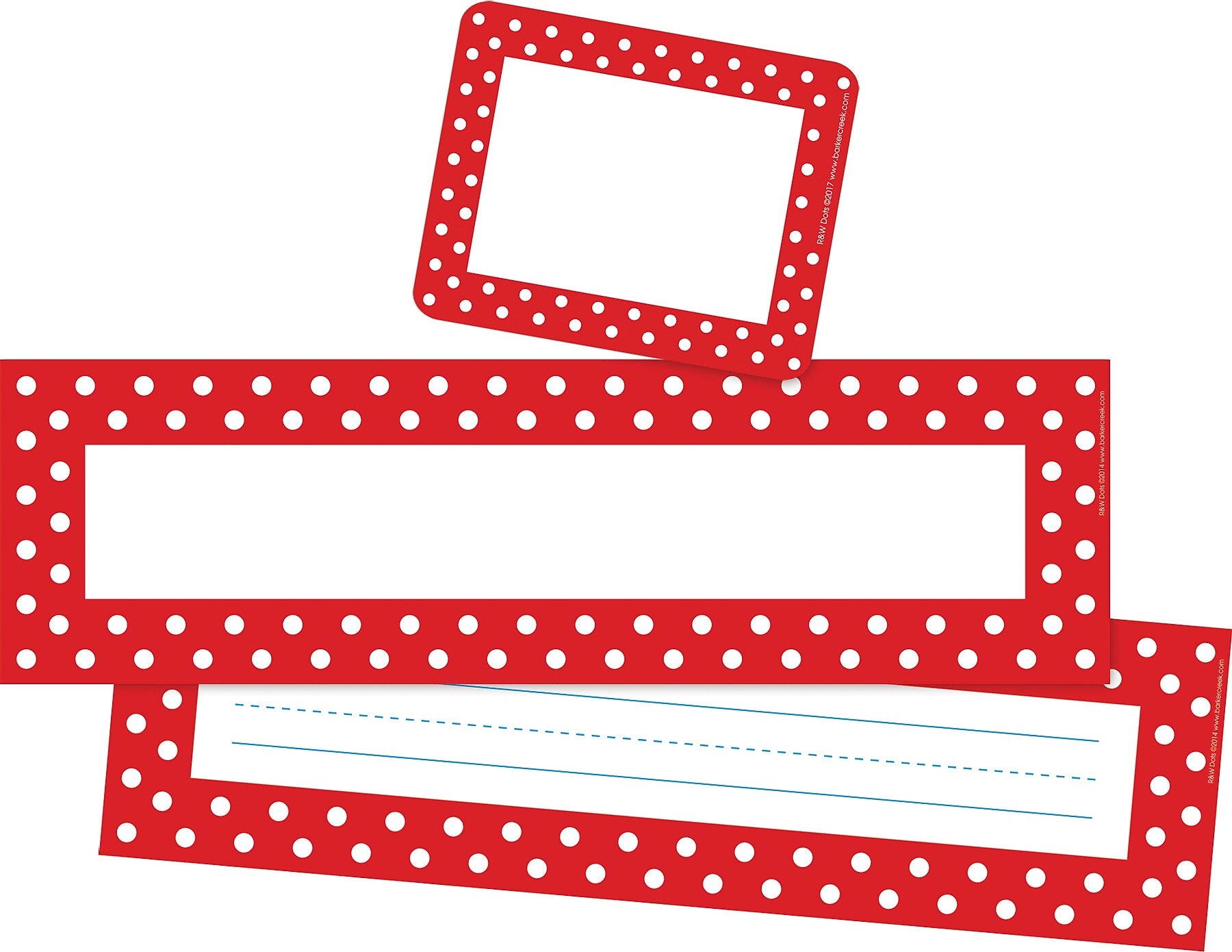 Barker Creek Self-adhesive Red & White Dots School Name Tags, 12" x 3.5", 81/Set (BC3985)