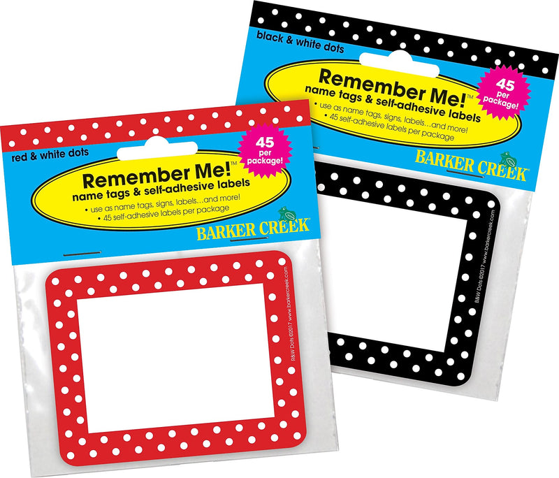 Barker Creek Self-adhesive Dots School Name Tags, 2.75" x 3.5", 90/Set (BC1550)