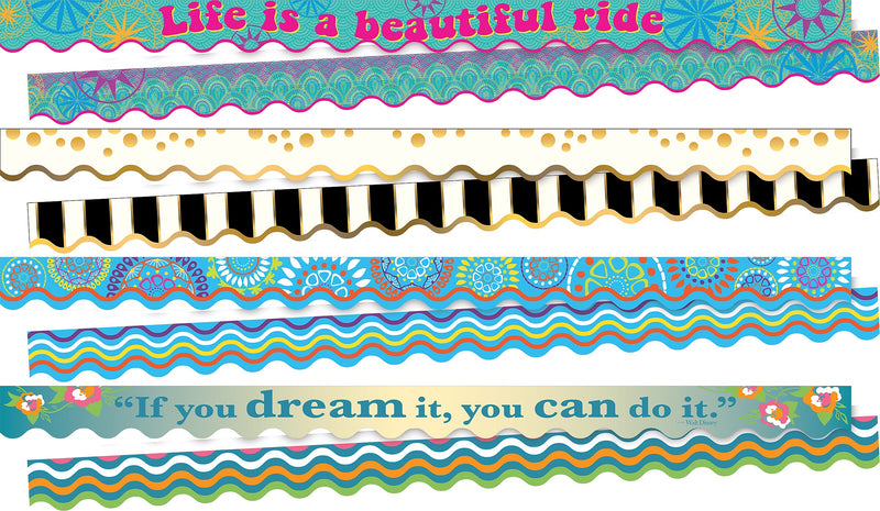 Barker Creek Double-Sided Scalloped Border Set, 36" x 2.25", Trending Designs, 4 designs, 52/Set (BC912)
