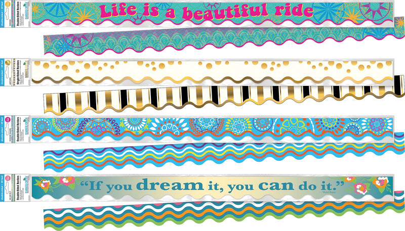 Barker Creek Double-Sided Scalloped Border Set, 36" x 2.25", Trending Designs, 4 designs, 52/Set (BC912)