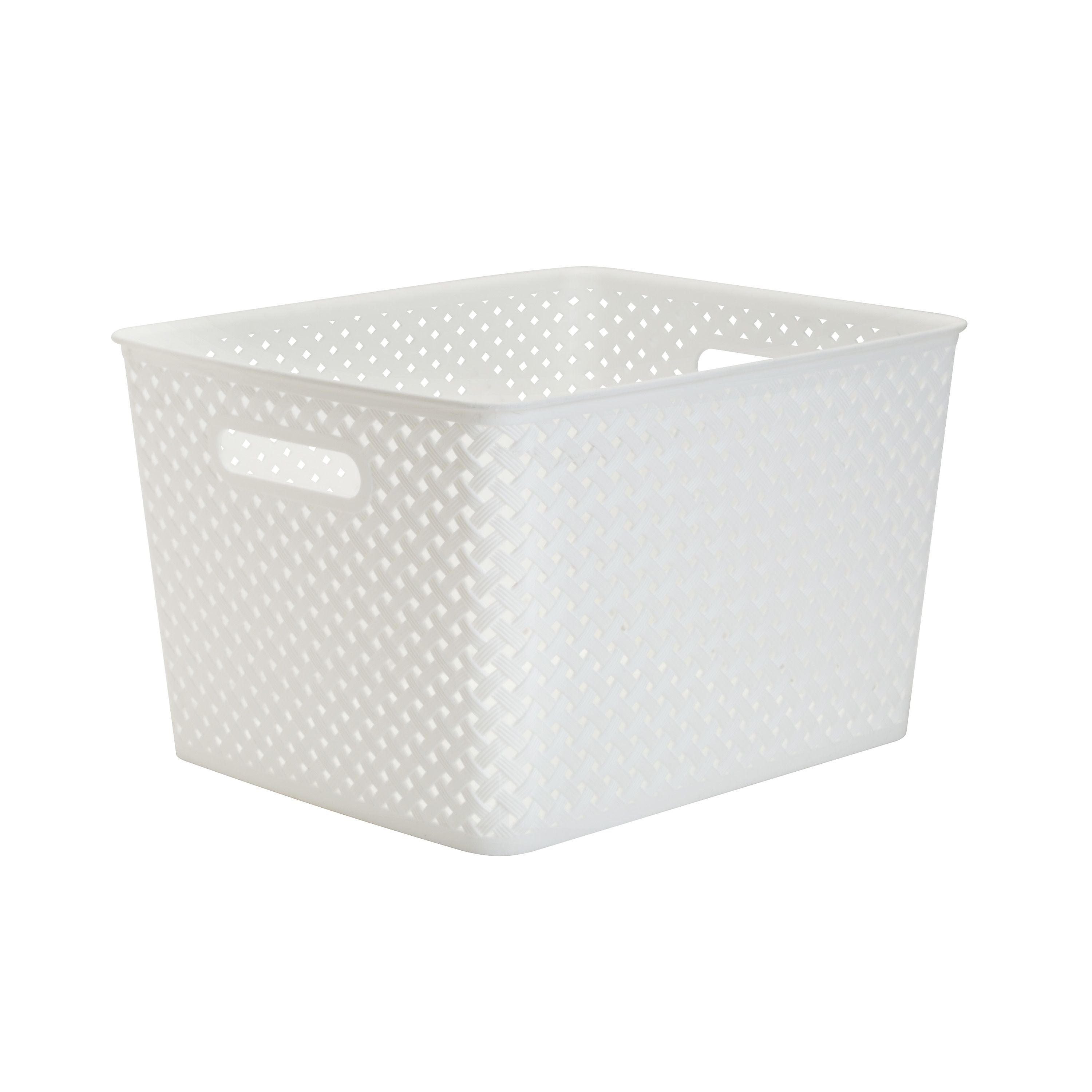 Simplify's  Large Resin Wicker Storage Bin, White (25169-WHITE)