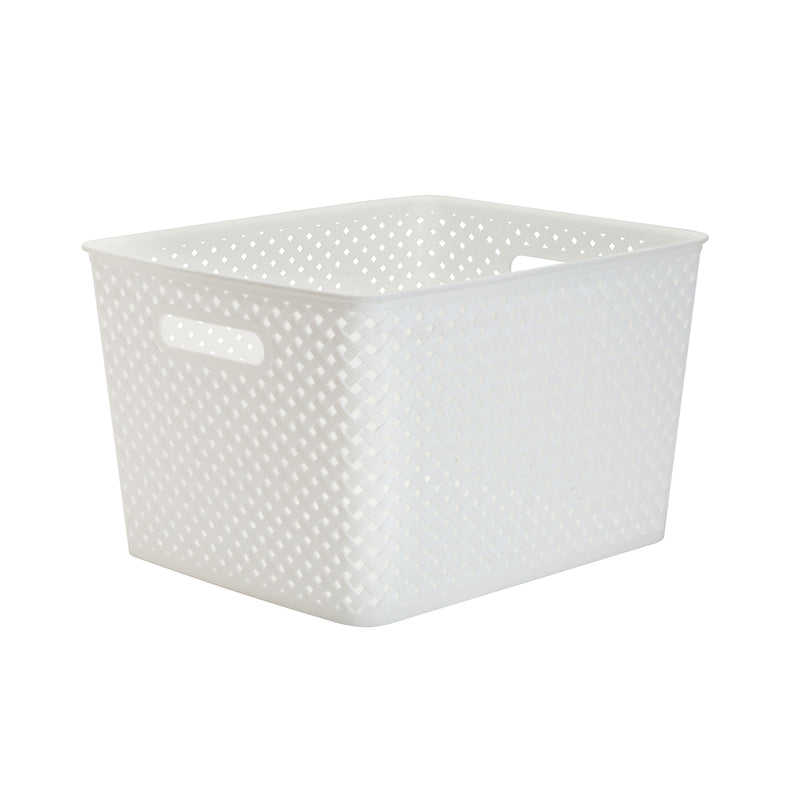 Simplify's  Large Resin Wicker Storage Bin, White (25169-WHITE)