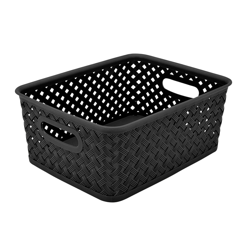 Simplify's Small Resin Wicker Storage Bin, Black (25167-BLACK)