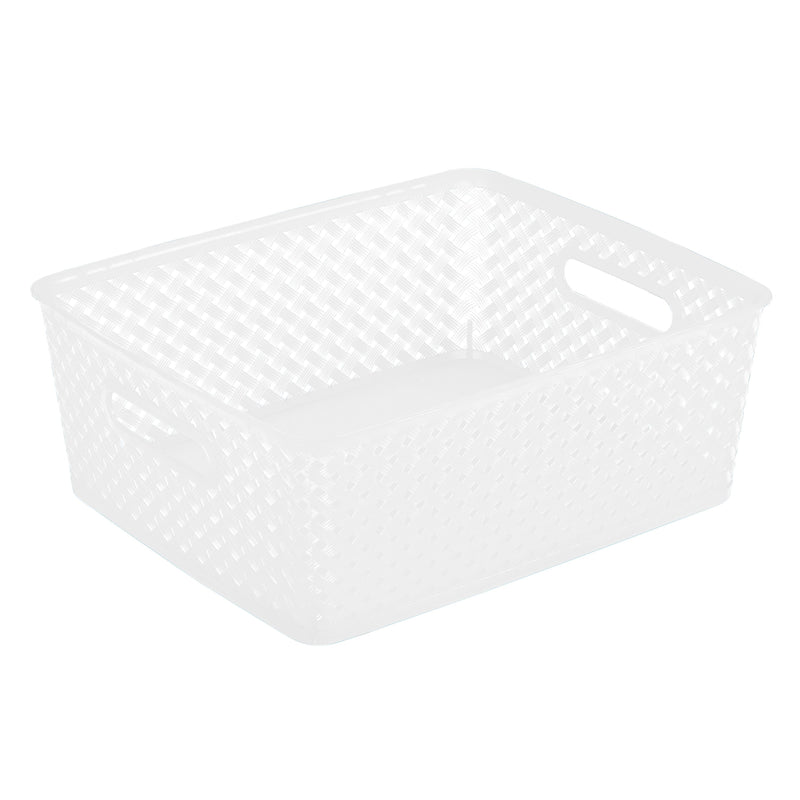 Simplify's Medium Resin Wicker Storage Bin, White (25168-WHITE)