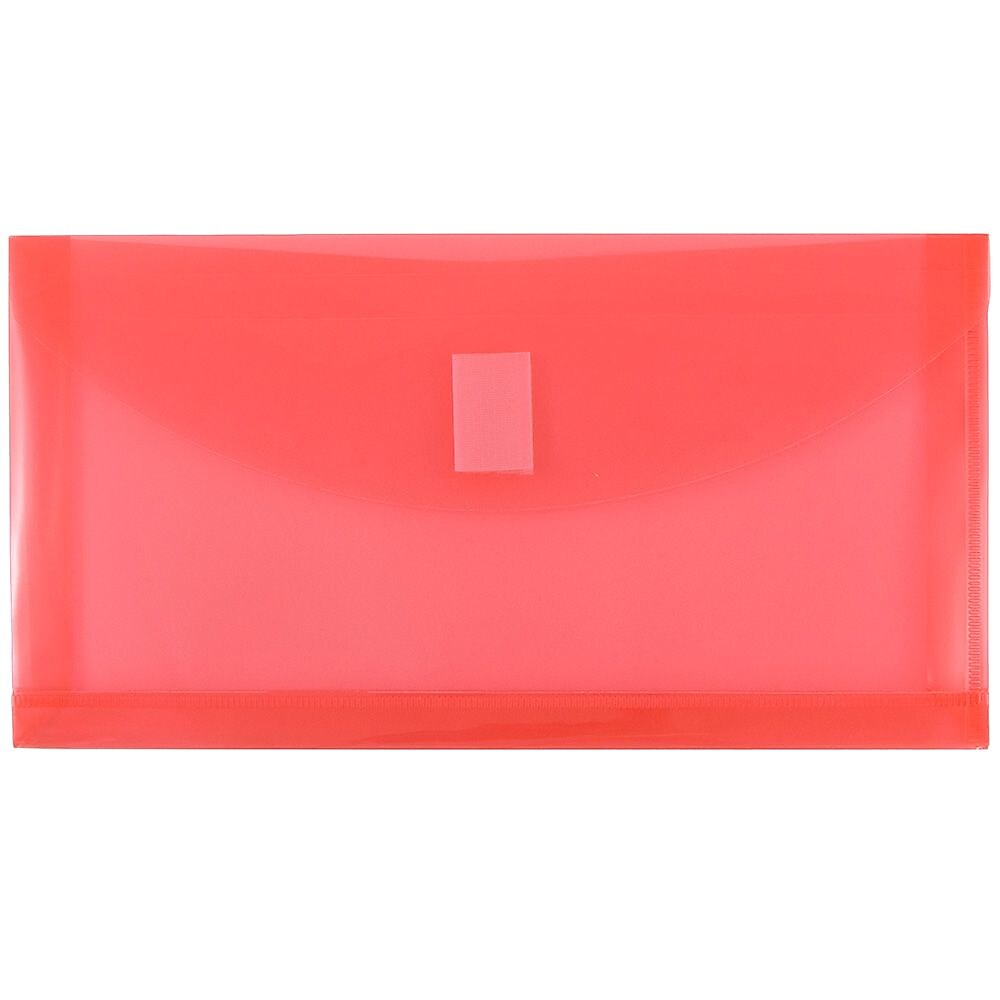 JAM Paper® Plastic Envelopes with Hook & Loop, #10 Booklet Wallet, 5.25 x 10 with 1 Inch Expansion, Red, 12/Pack (921V1re)