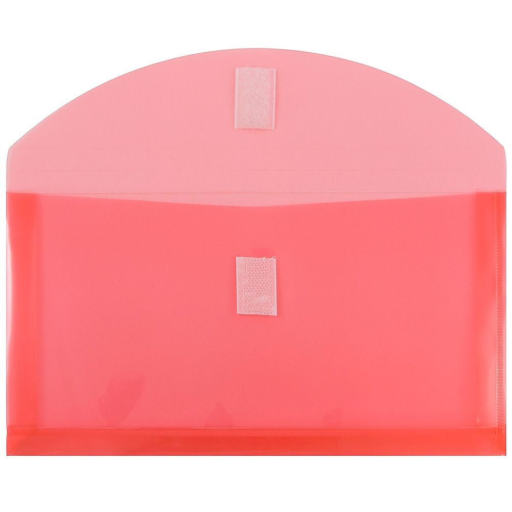 JAM Paper® Plastic Envelopes with Hook & Loop, #10 Booklet Wallet, 5.25 x 10 with 1 Inch Expansion, Red, 12/Pack (921V1re)