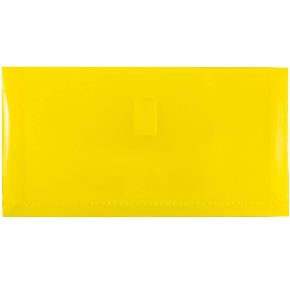 JAM Paper Standard Plastic Filing Envelope with Hook & Loop Closure, Letter, Yellow, 12/Pack (921V1YE)