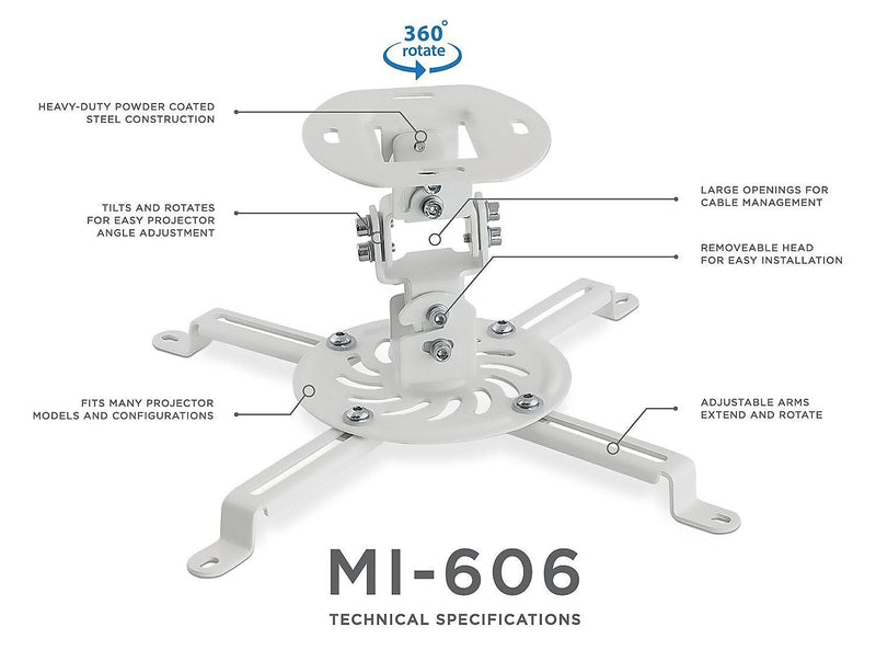 Mount-It! Projector Ceiling Mount Height Adjustable Universal Stand, Short (MI-606S)